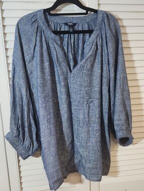Chaps Blue Chambray Peasant Top